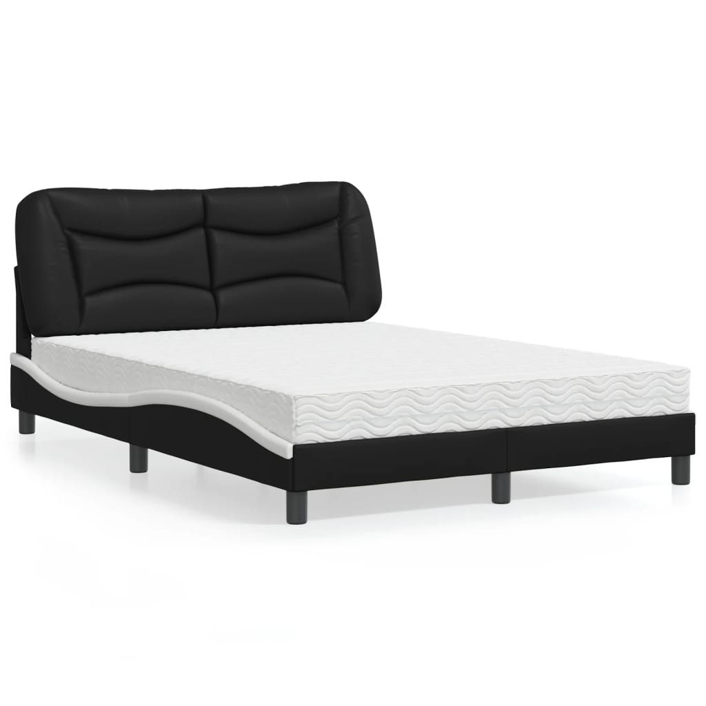 Letto con Materasso Hvar Nero e Bianco 140x200 cm in Similpelle