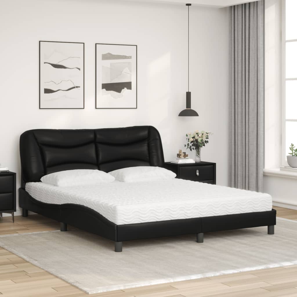 Letto con Materasso Hvar Nero 160x200 cm in Similpelle