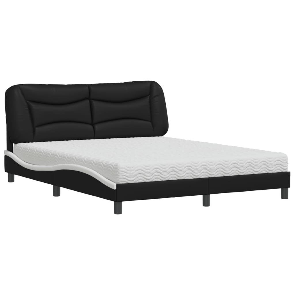 Letto con Materasso Hvar Nero e Bianco 160x200cm Similpelle