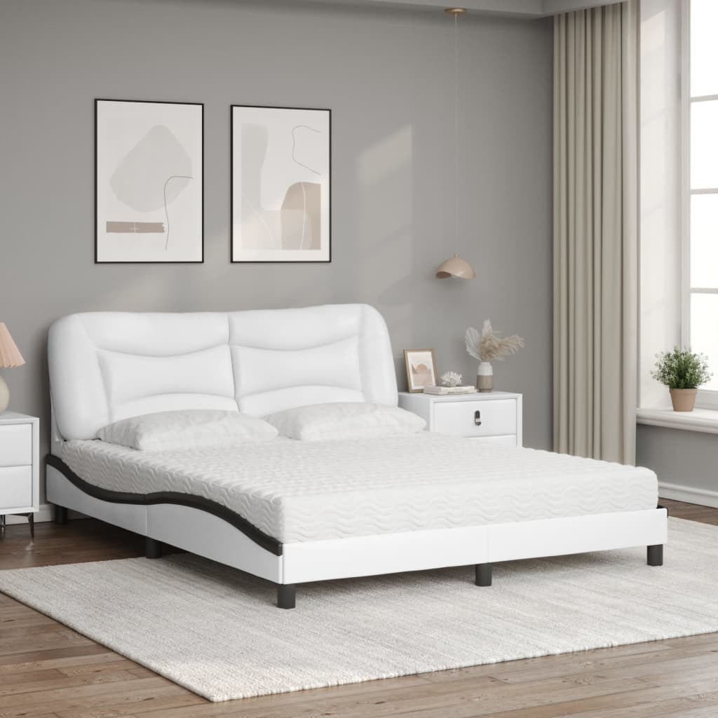 Letto con Materasso Hvar Bianco e Nero 160x200cm Similpelle