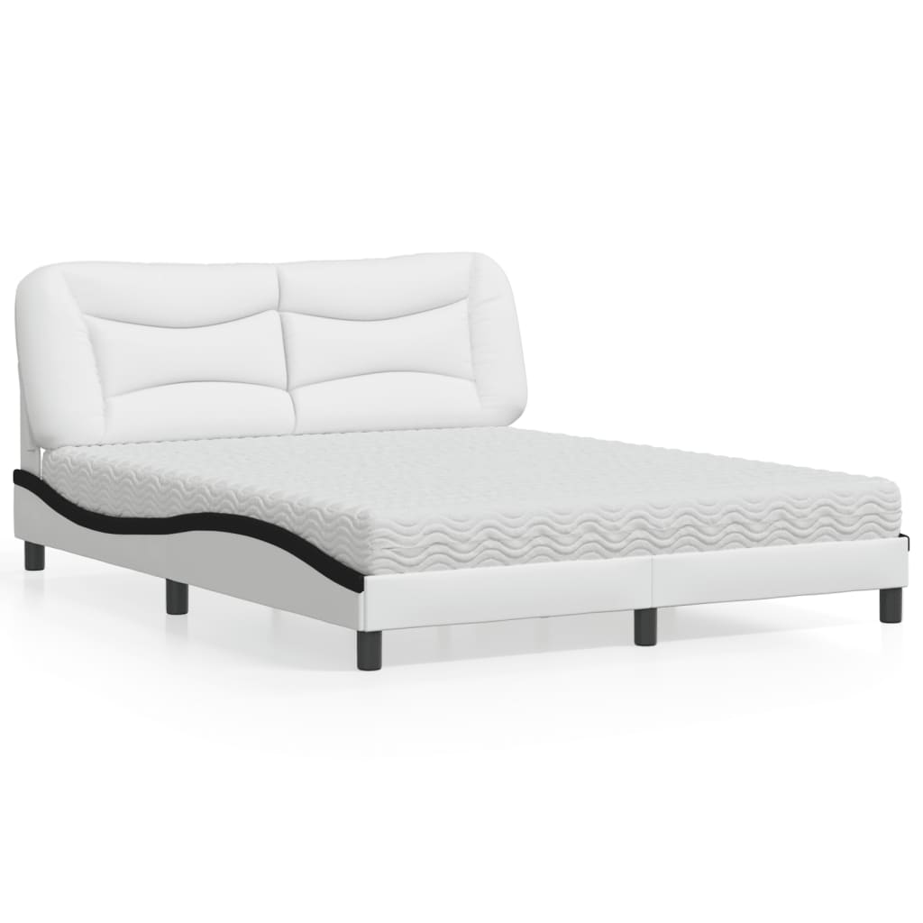 Letto con Materasso Hvar Bianco e Nero 160x200cm Similpelle
