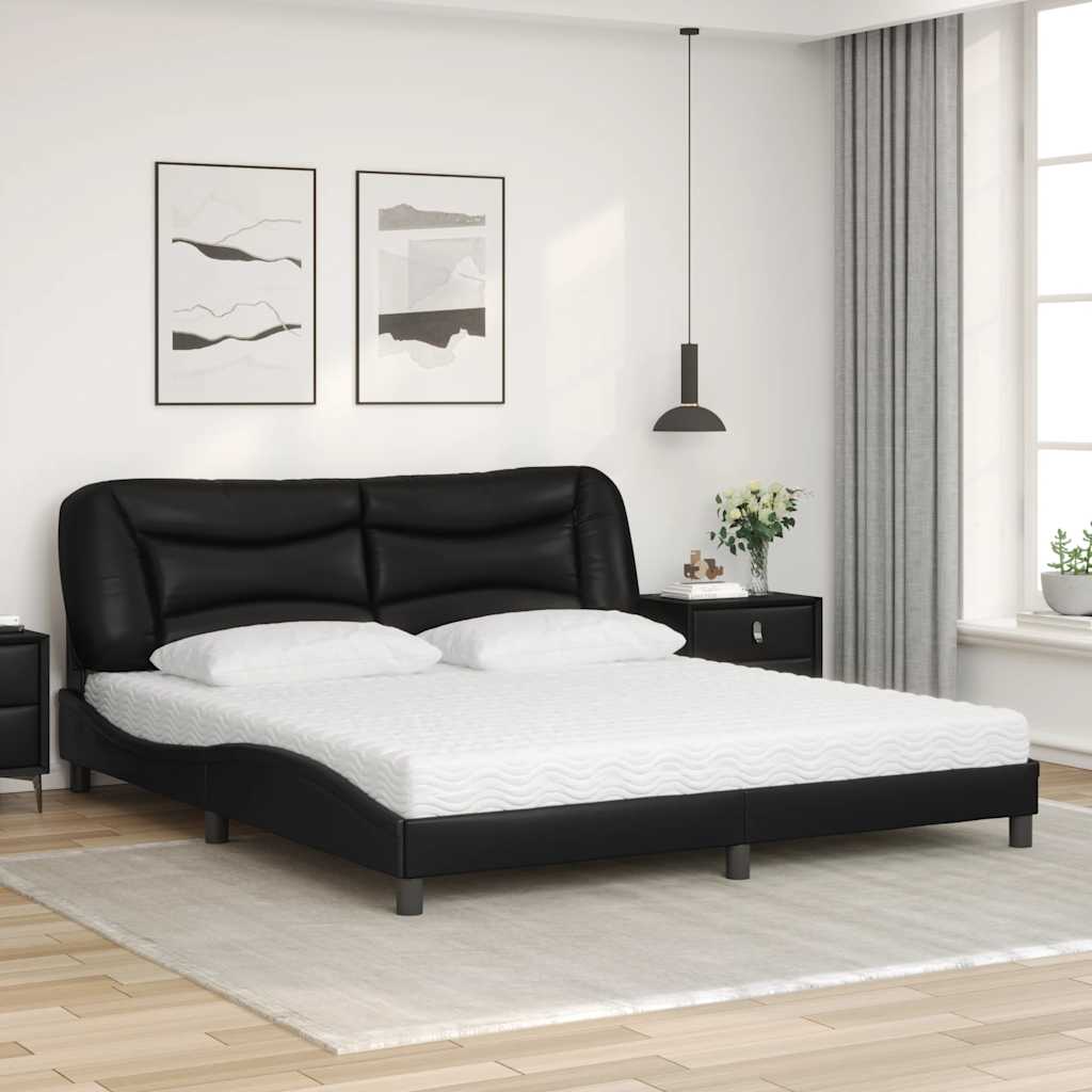 Letto con Materasso Hvar Nero 180x200 cm in Similpelle