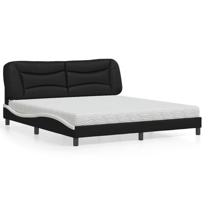 Letto con Materasso Hvar Nero e Bianco 180x200 cm in Similpelle