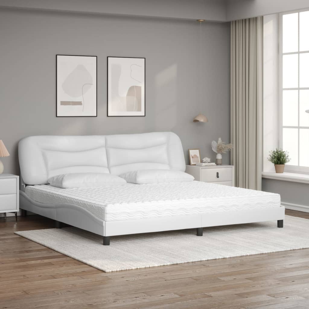 Letto con Materasso Bianco 200x200cm in Similpelle