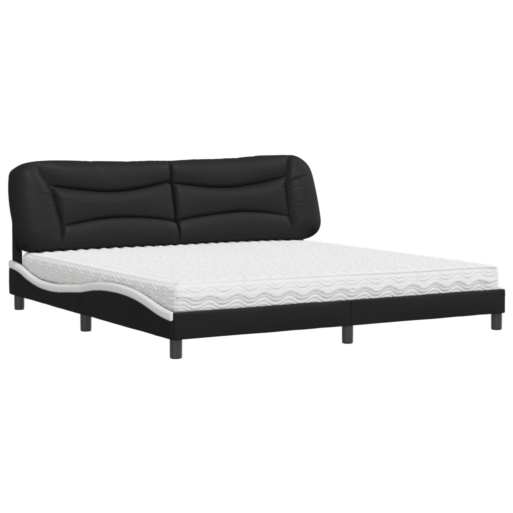 Letto con Materasso Hvar Nero e Bianco 200x200cm in Similpelle