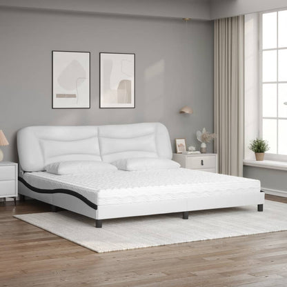 Letto con Materasso Bianco e Nero 200x200cm in Similpelle