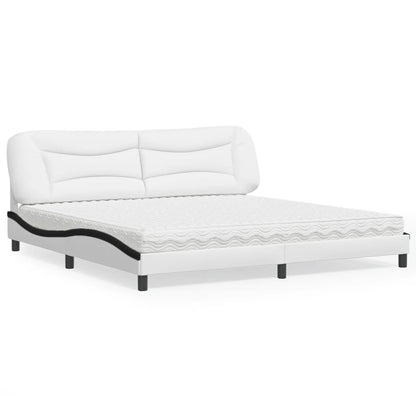 Letto con Materasso Bianco e Nero 200x200cm in Similpelle