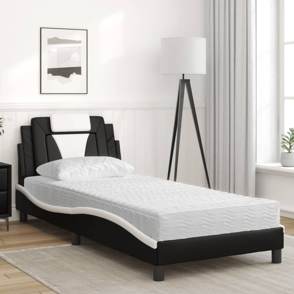 Letto Viana con Materasso Nero e Bianco 80x200 cm in Similpelle