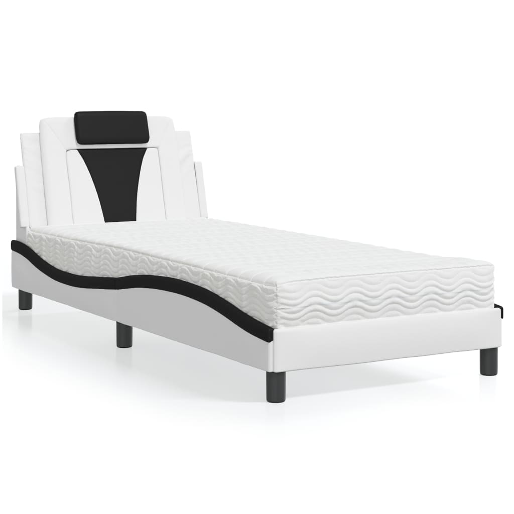Letto Viana con Materasso Nero e Bianco 80x200 cm in Similpelle
