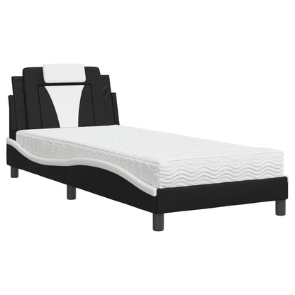 Letto con Materasso Nero e Bianco 90x190 cm in Similpelle