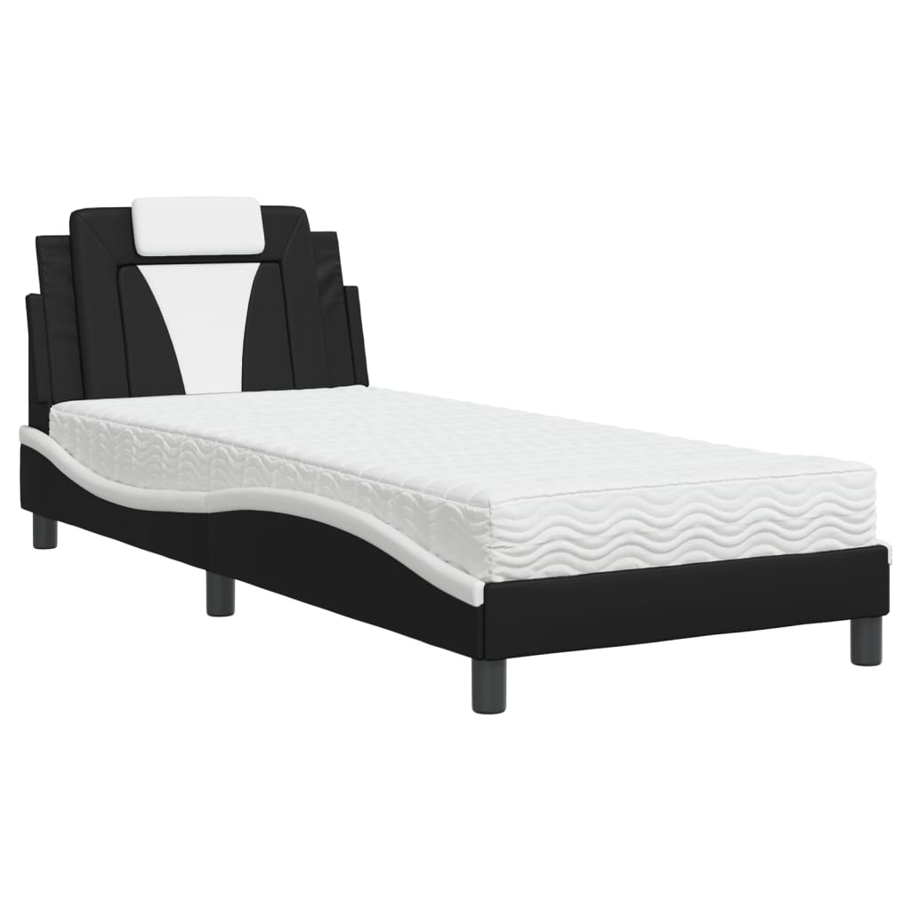 Letto Viana con Materasso Nero e Bianco 90x190 cm in Similpelle