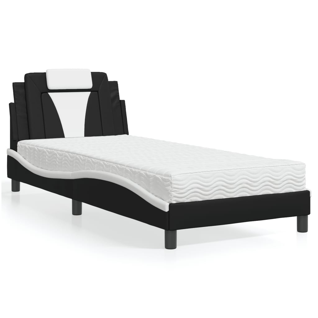 Letto Viana con Materasso Nero e Bianco 90x190 cm in Similpelle