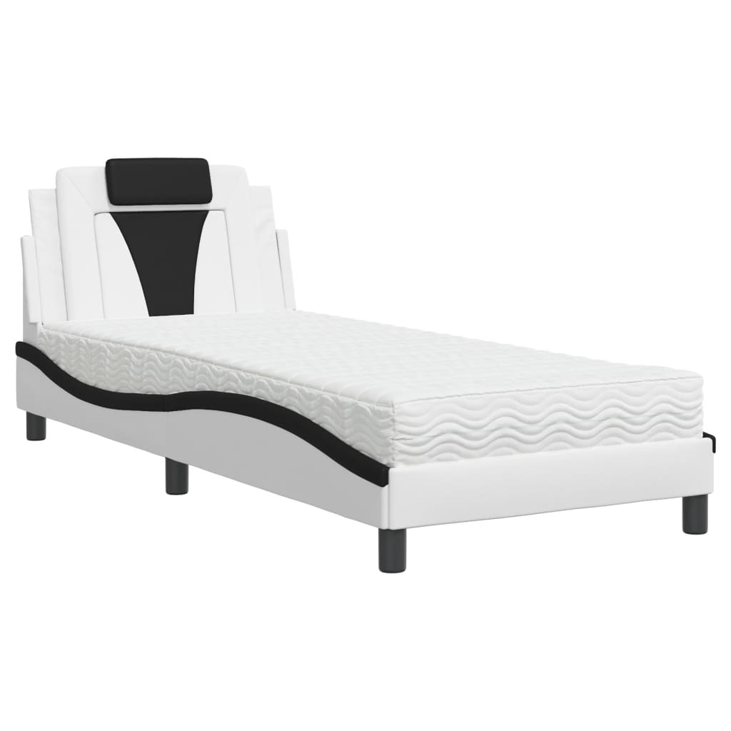 Letto Viana con Materasso Bianco e Nero 90x190 cm in Similpelle