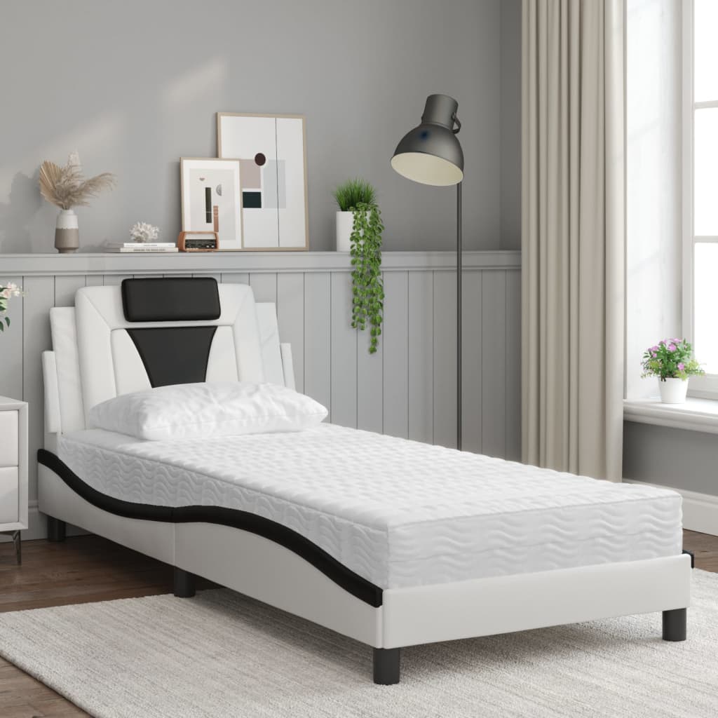 Letto con Materasso Bianco e Nero 90x190 cm in Similpelle