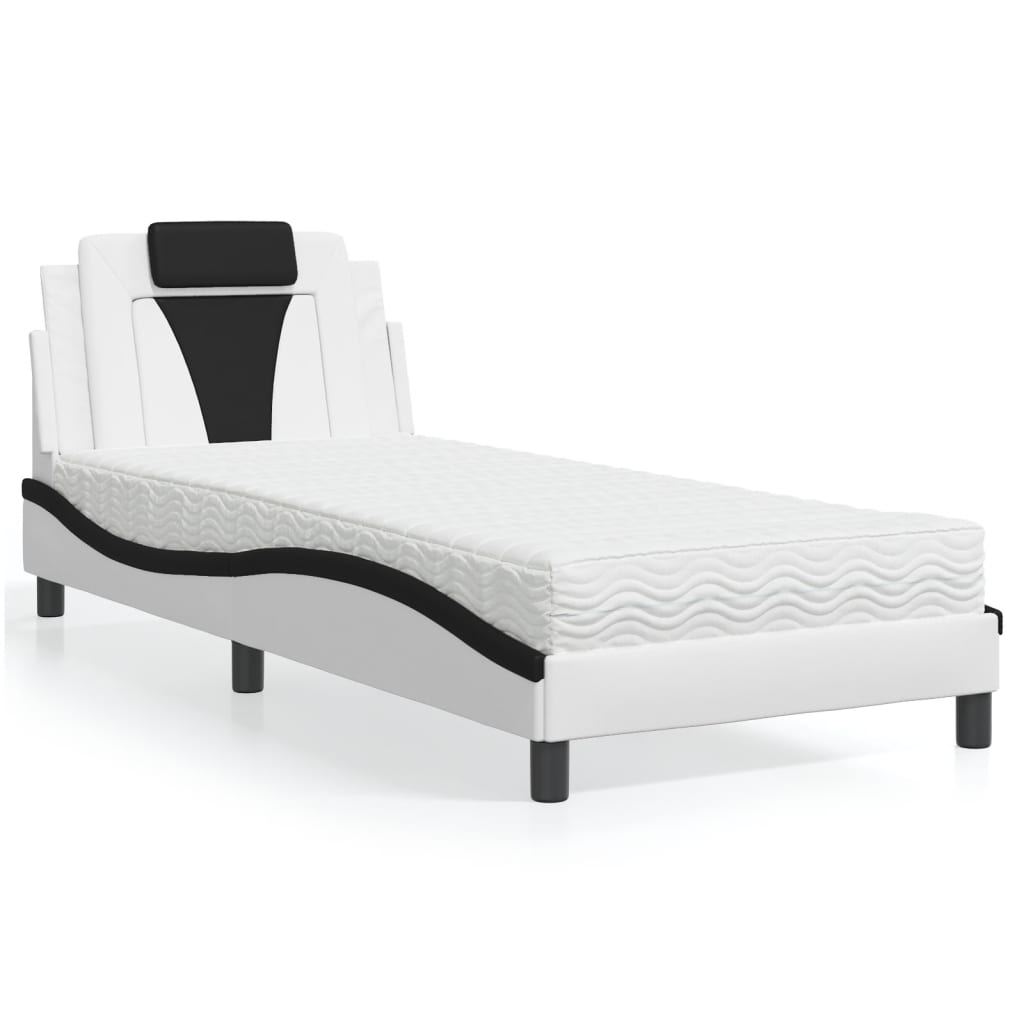 Letto Viana con Materasso Bianco e Nero 90x190 cm in Similpelle