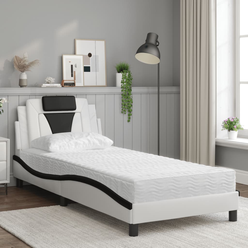 Letto con Materasso Nero e Bianco 90x200 cm in Similpelle