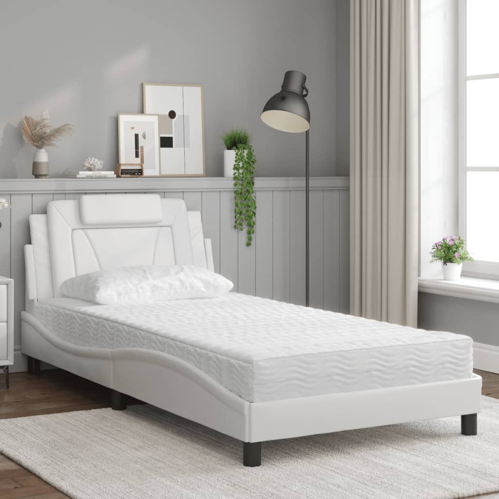 Letto con Materasso Bianco 100x200 cm in Similpelle