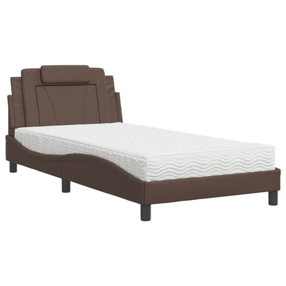 Letto Viana con Materasso Marrone 100x200cm in Similpelle