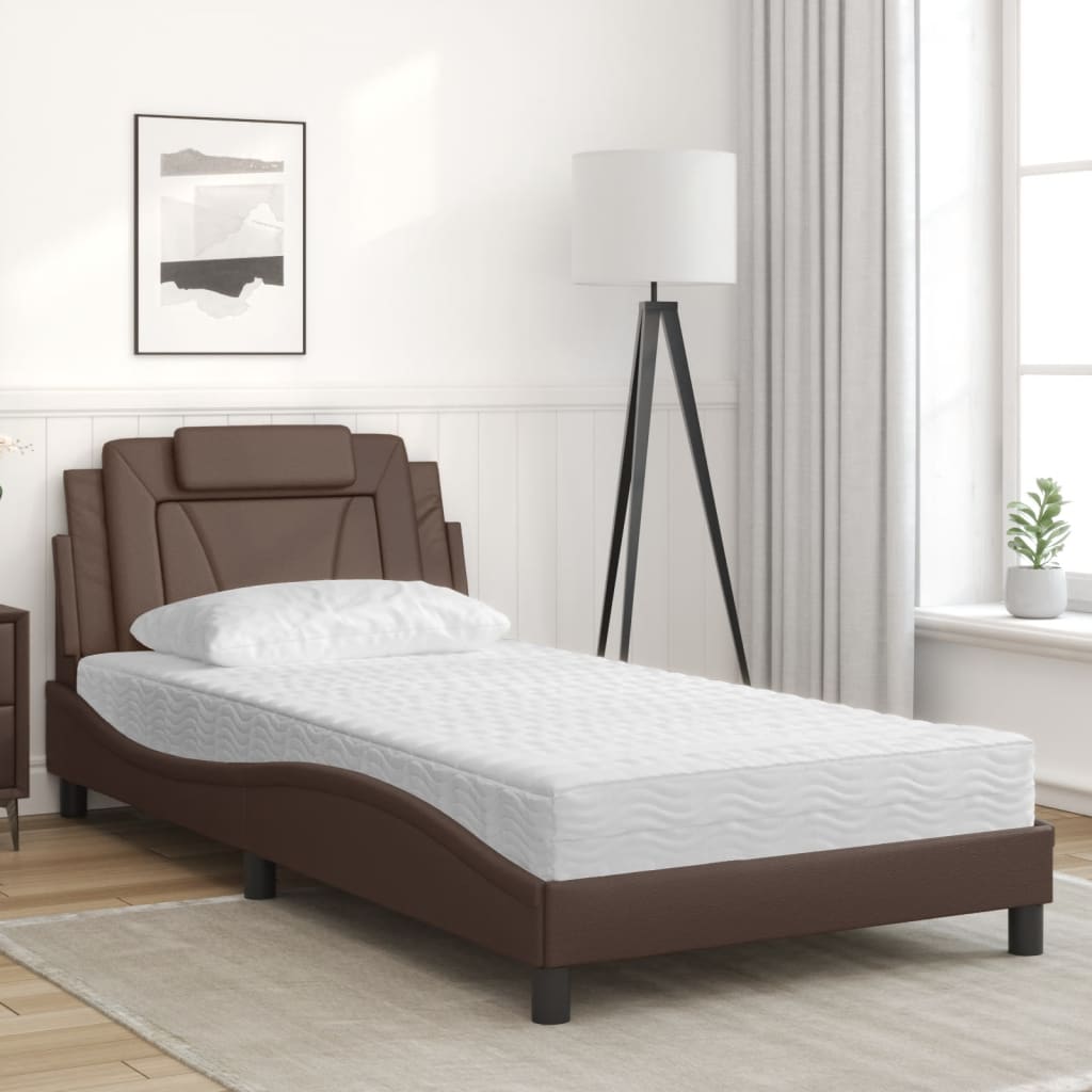 Letto Viana con Materasso Marrone 100x200cm in Similpelle