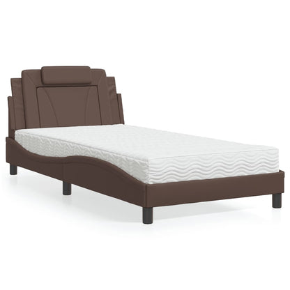 Letto Viana con Materasso Marrone 100x200cm in Similpelle