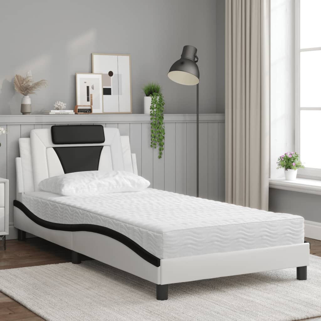 Letto Viana con Materasso Bianco e Nero 100x200 cm in Similpelle
