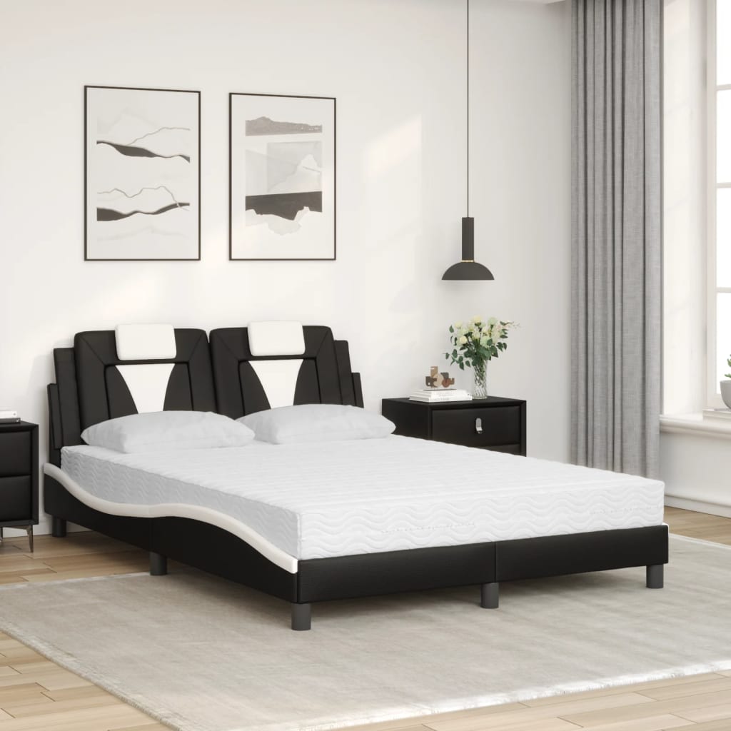 Letto con Materasso Nero e Bianco 120x200 cm in Similpelle