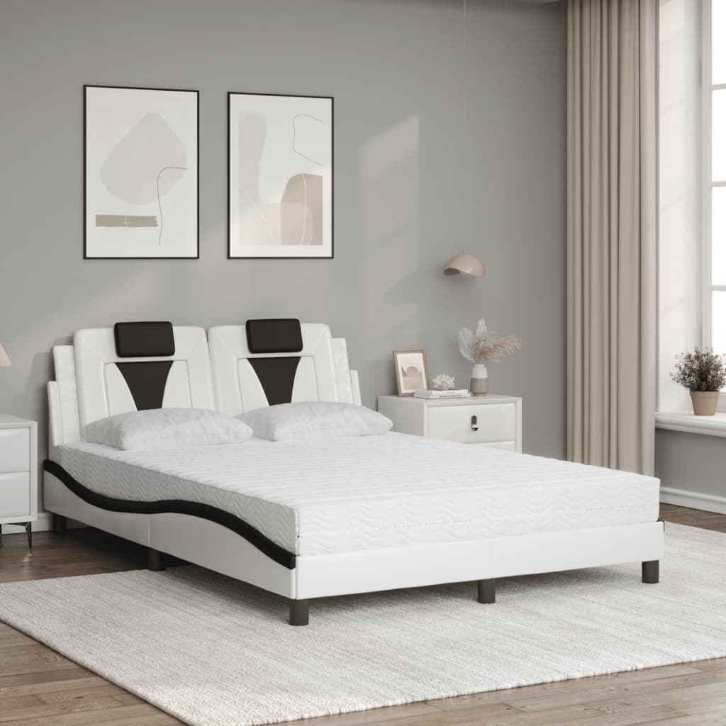 Letto con Materasso Nero e Bianco 120x200 cm in Similpelle