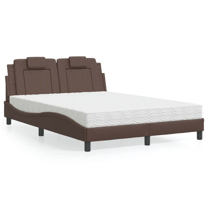 Letto Viana con Materasso Marrone 140x200cm in Similpelle