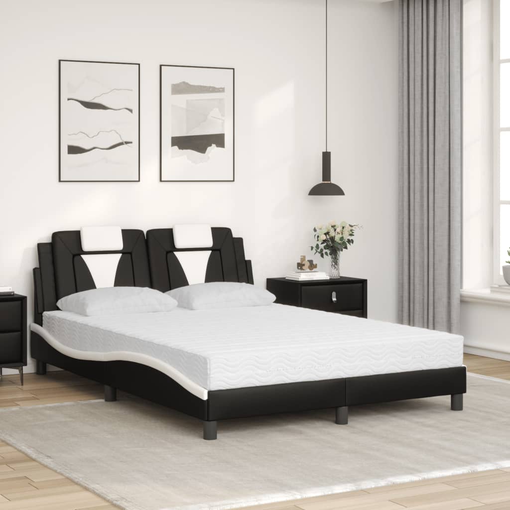 Letto con Materasso Nero e Bianco 140x200 cm in Similpelle