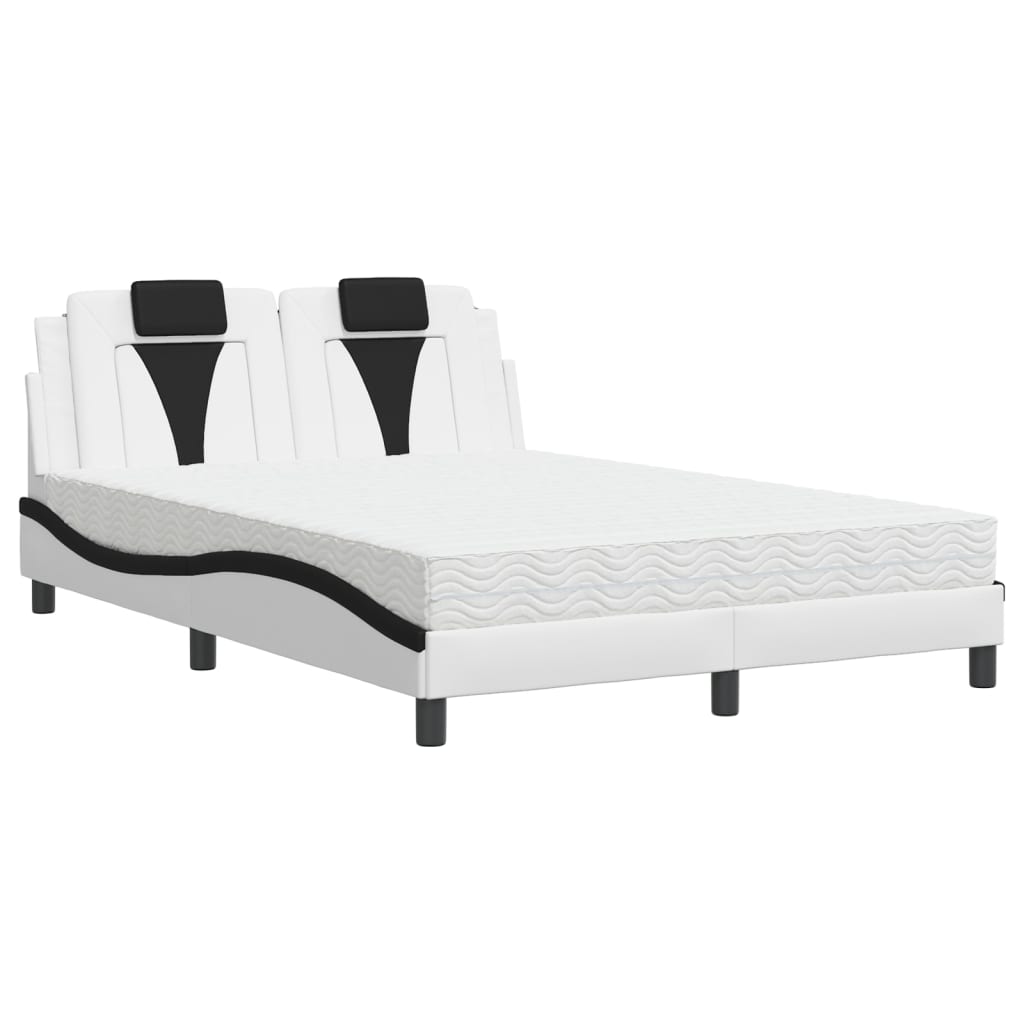 Letto con Materasso Bianco e Nero 140x200 cm in Similpelle