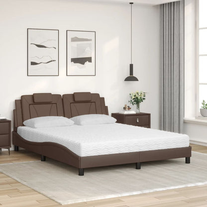 Letto Viana con Materasso Marrone 160x200cm in Similpelle