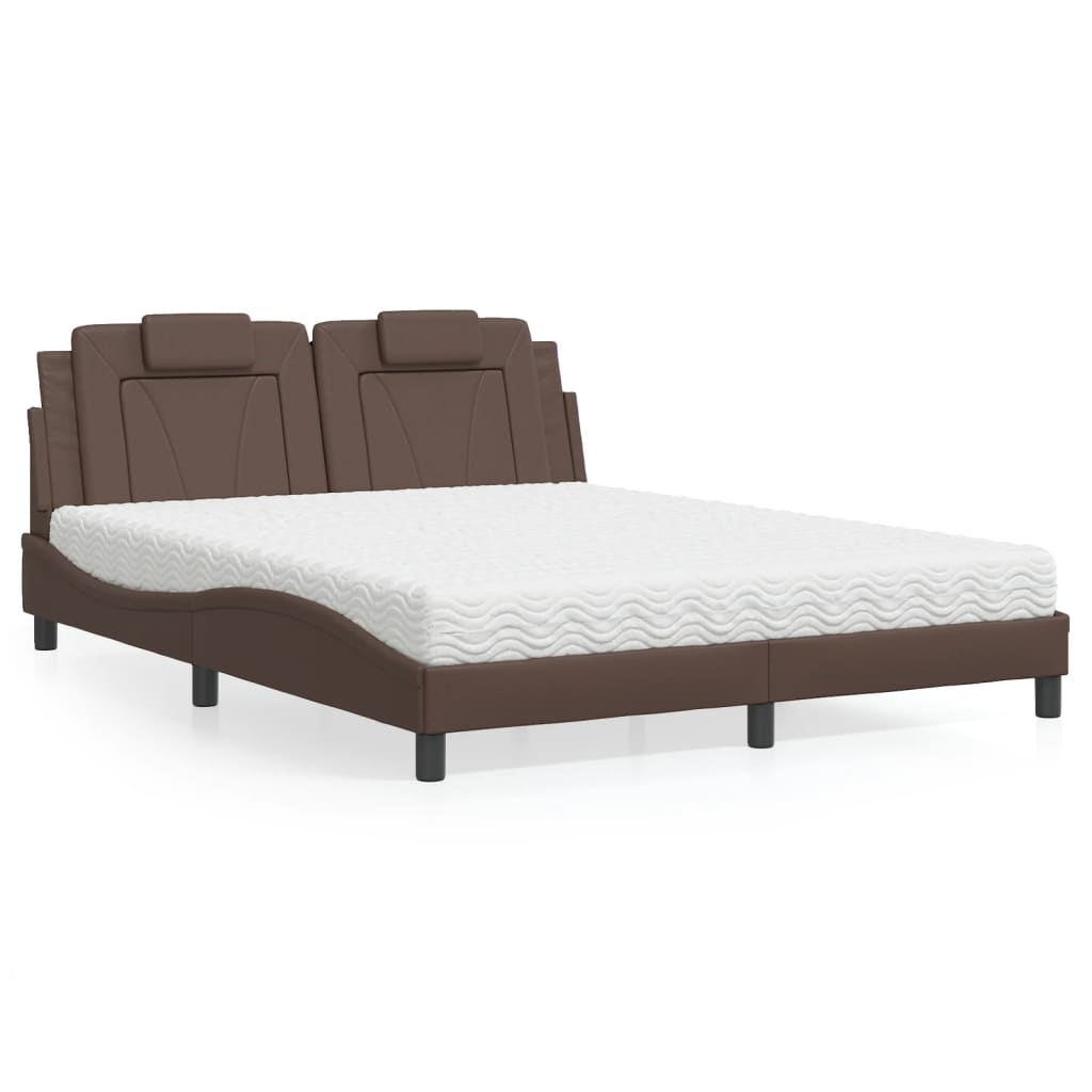 Letto Viana con Materasso Marrone 160x200cm in Similpelle