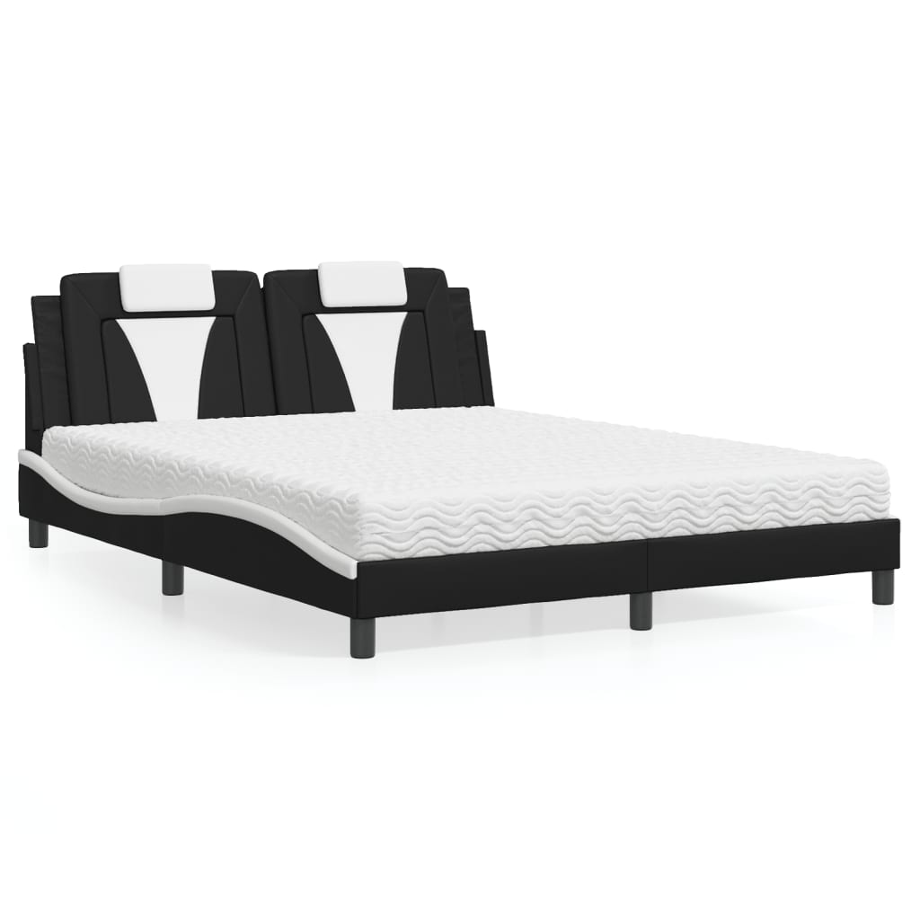 Letto Viana con Materasso Nero e Bianco 160x200cm Similpelle