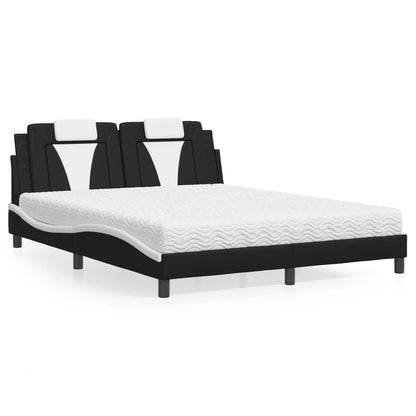 Letto Viana con Materasso Nero e Bianco 160x200cm Similpelle