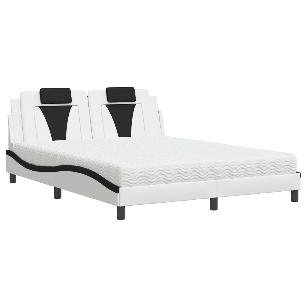 Letto Viana con Materasso Bianco e Nero 160x200cm Similpelle