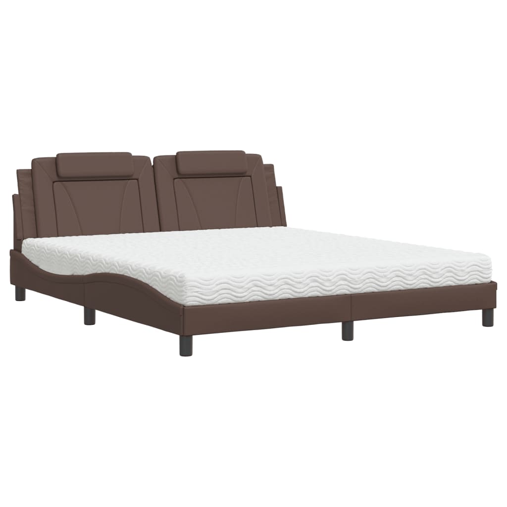 Letto Viana con Materasso Marrone 180x200cm in Similpelle