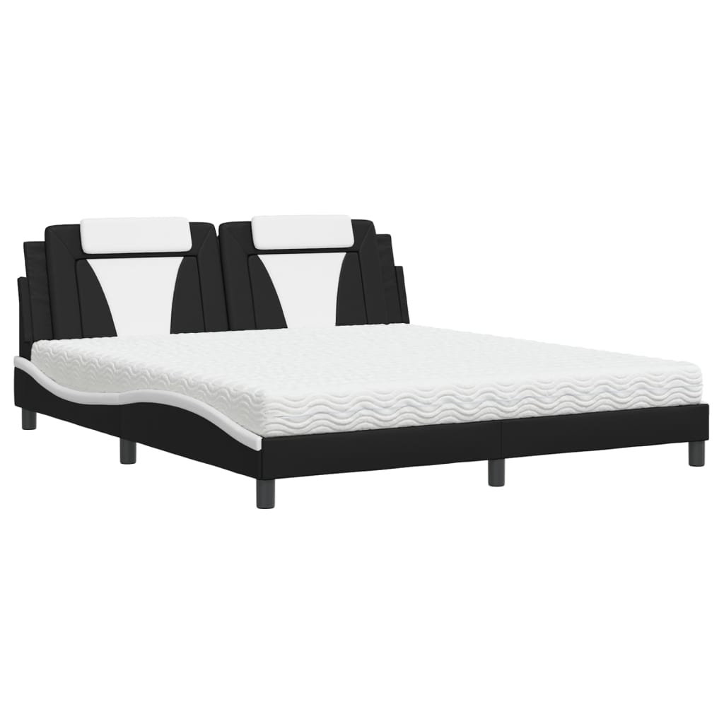 Letto con Materasso Nero e Bianco 180x200 cm in Similpelle