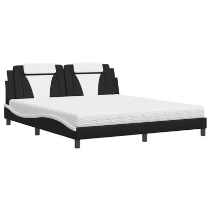 Letto con Materasso Nero e Bianco 180x200 cm in Similpelle