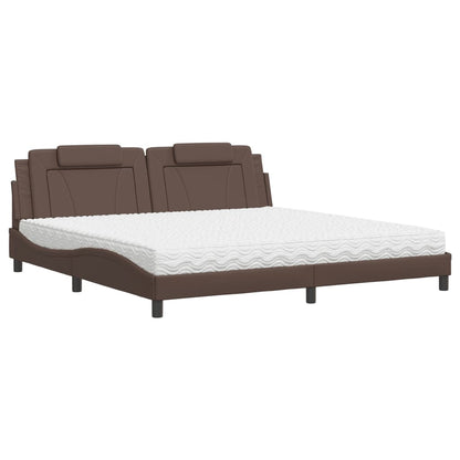 Letto con Materasso Marrone 200x200cm in Similpelle