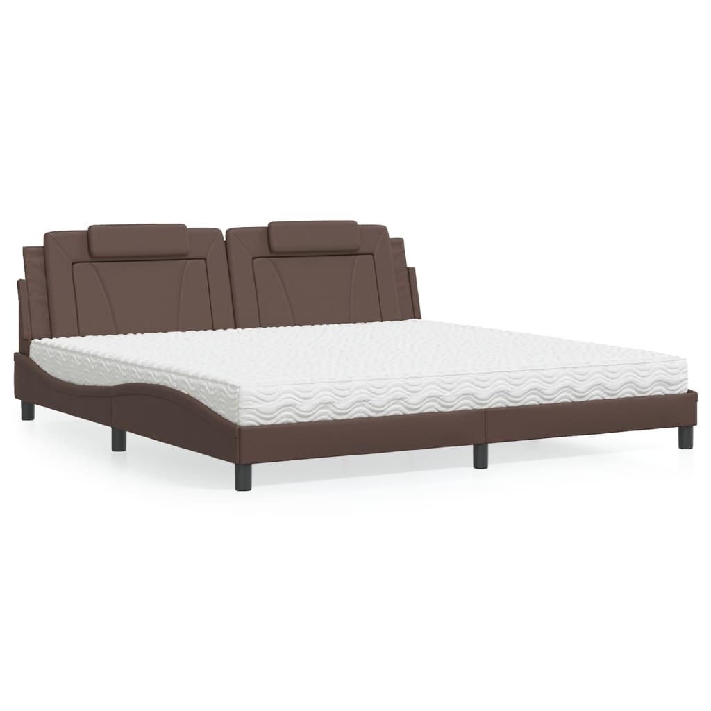Letto con Materasso Marrone 200x200cm in Similpelle