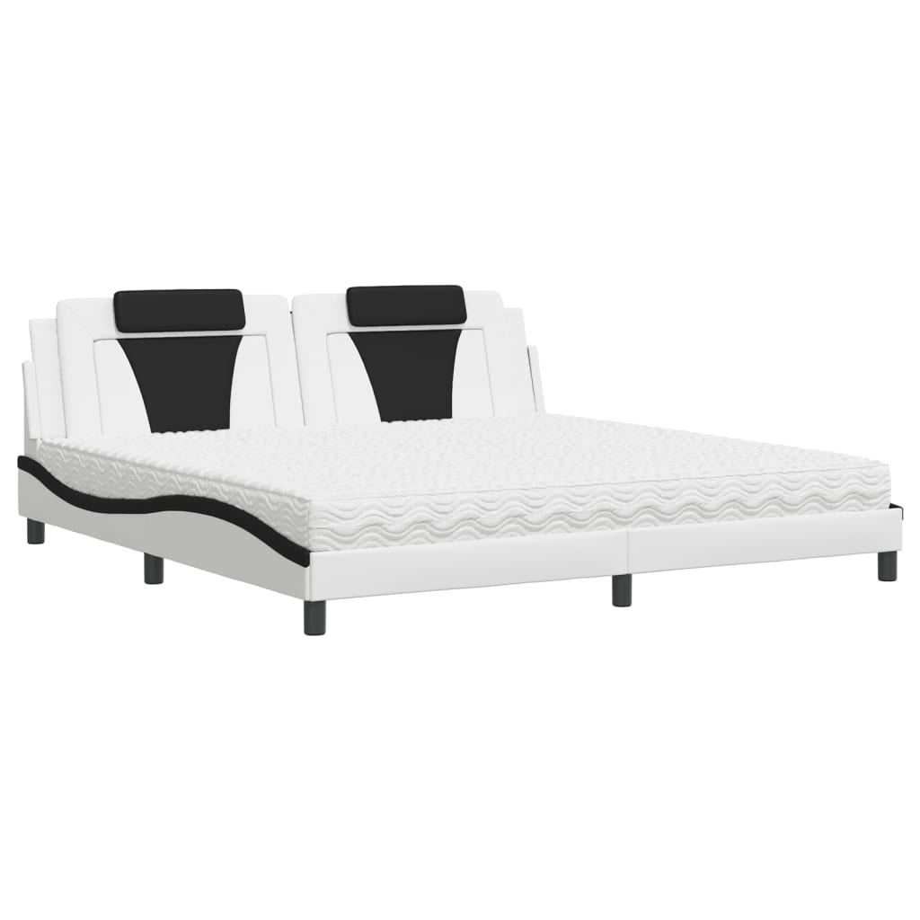 Letto con Materasso Bianco e Nero 200x200cm in Similpelle