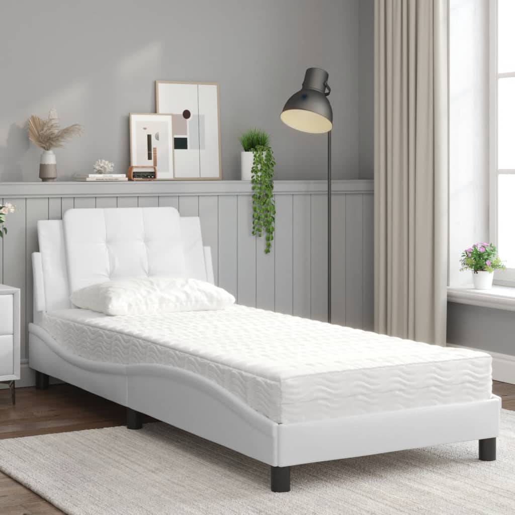 Letto con Materasso Bianco 90x190 cm in Similpelle
