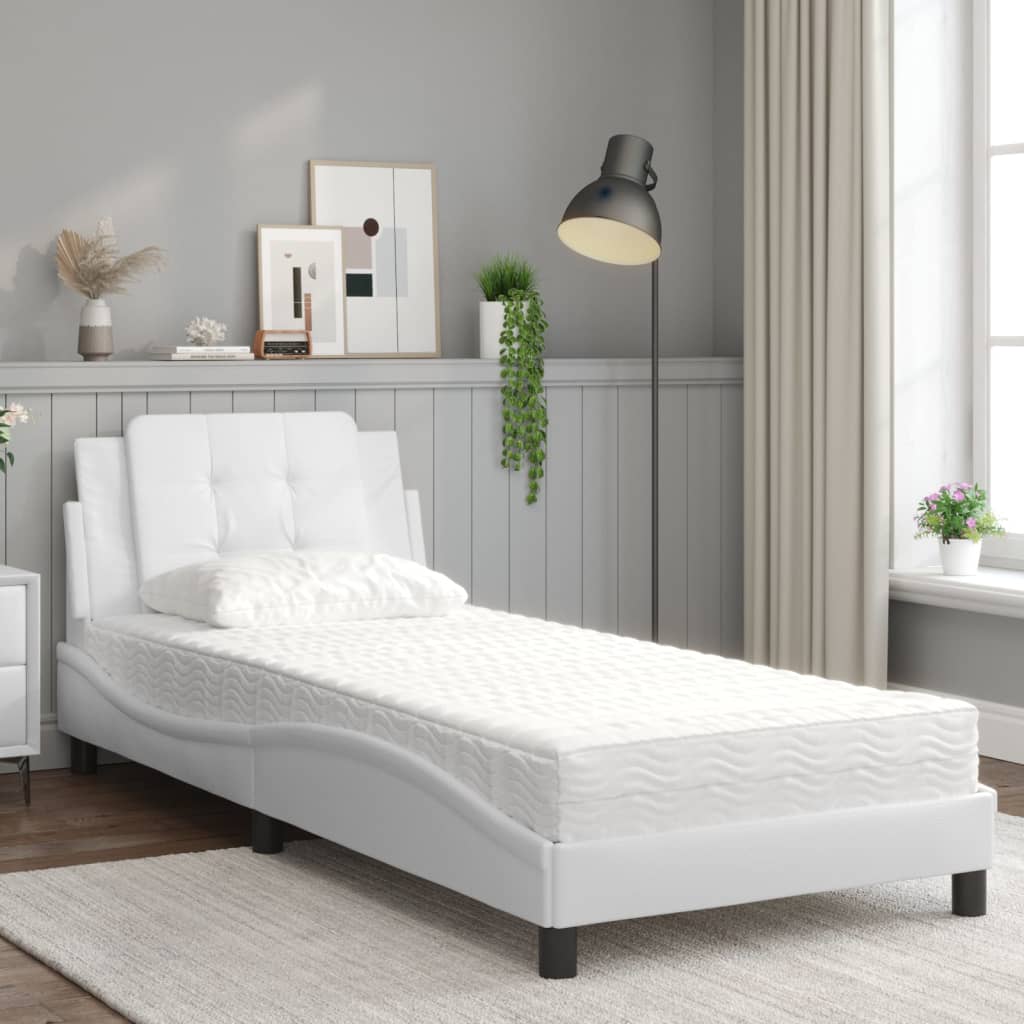 Letto con Materasso Bianco 90x200 cm in Similpelle