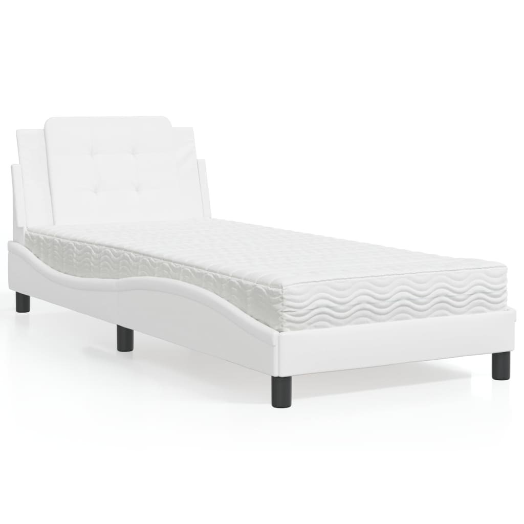 Letto con Materasso Bianco 100x200 cm in Similpelle