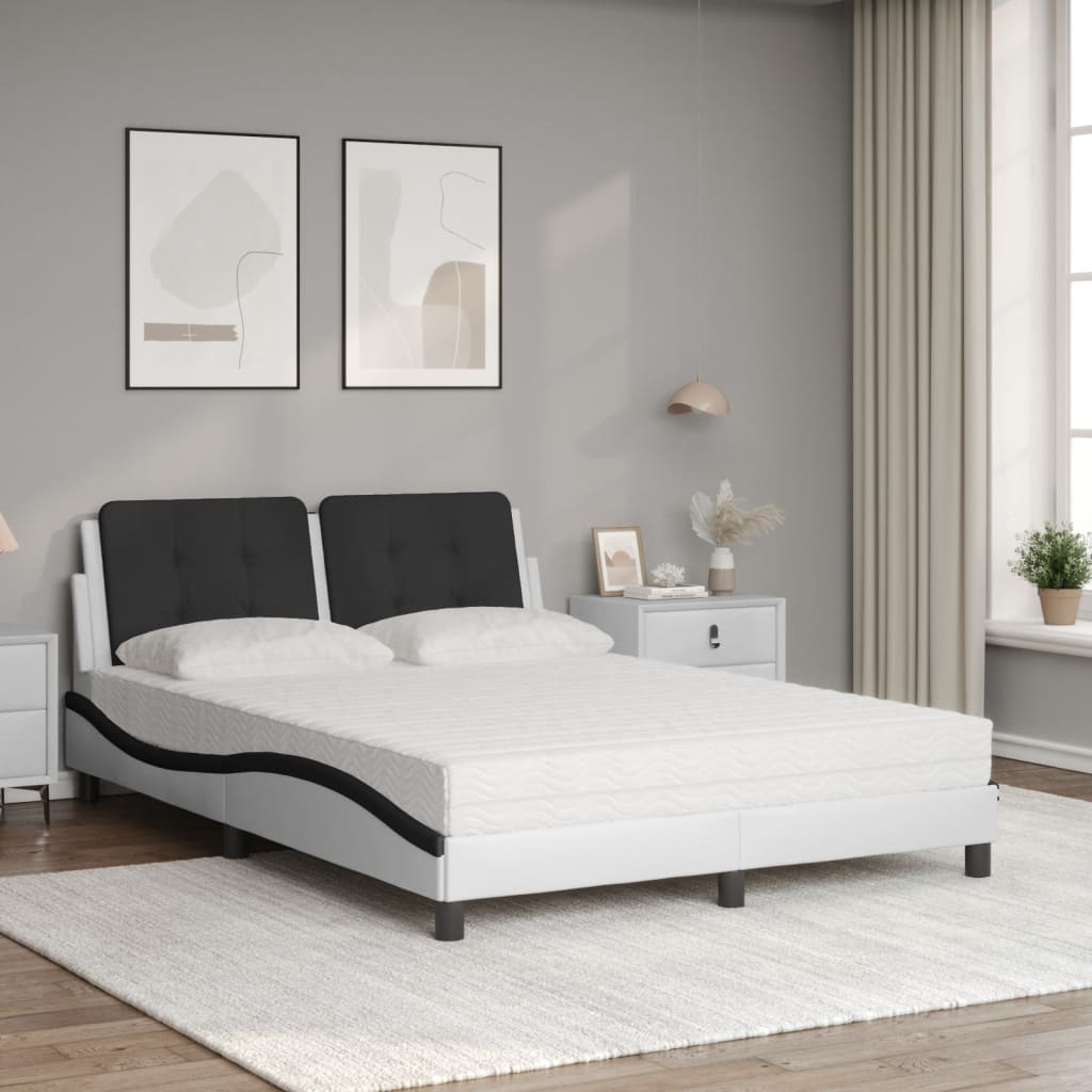 Letto con Materasso Bianco e Nero 140x200 cm in Similpelle