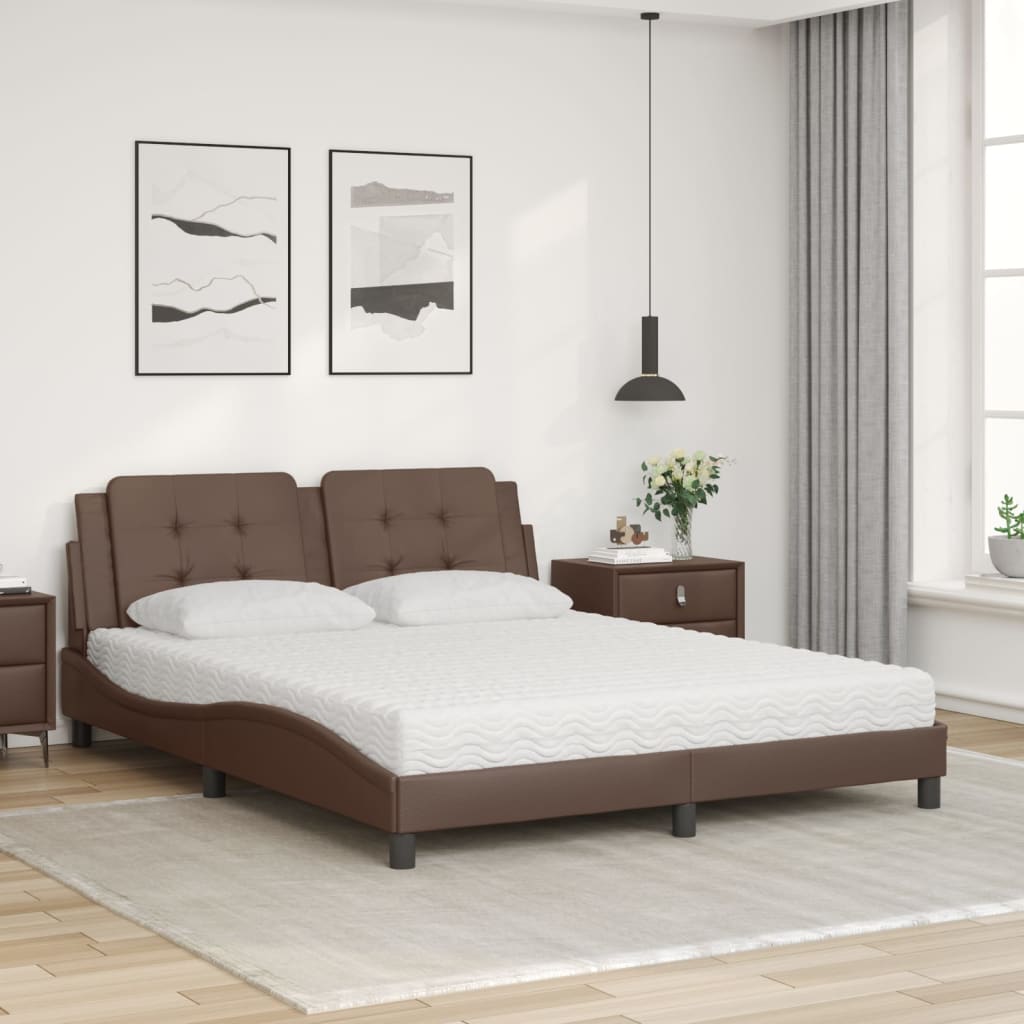 Letto con Materasso Zadar Marrone 160x200cm in Similpelle
