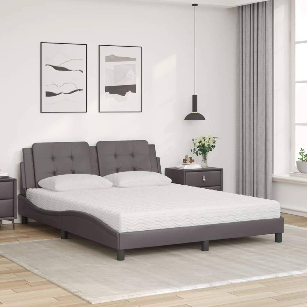 Letto con Materasso Grigio 160x200 cm in Similpelle