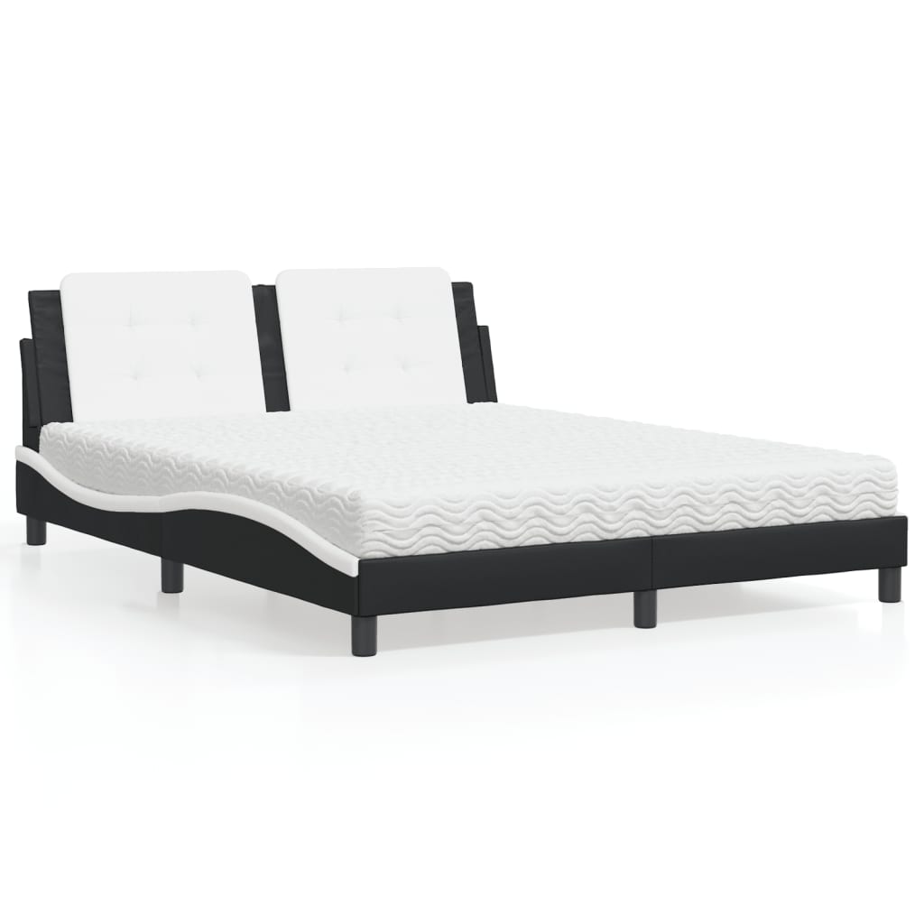 Letto con Materasso Zadar Nero e Bianco 160x200cm Similpelle