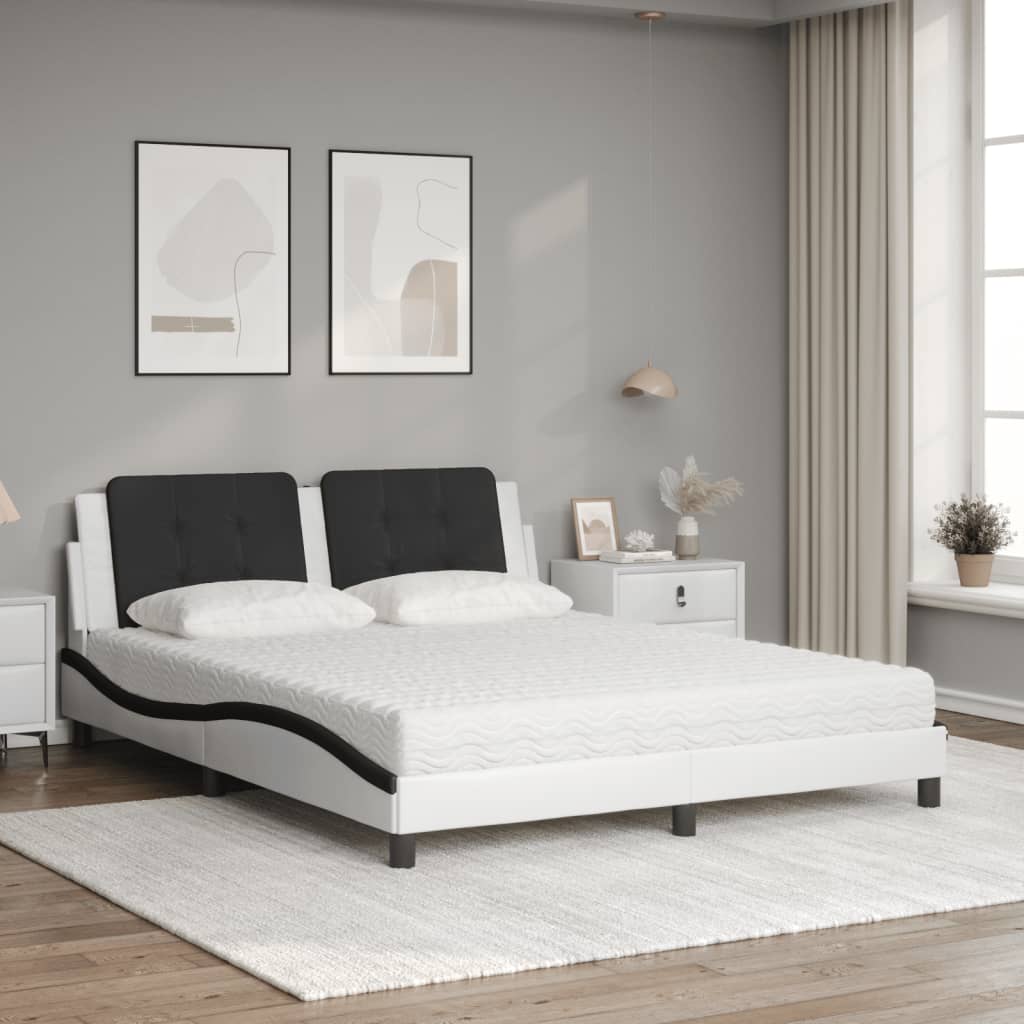 Letto con Materasso Zadar Bianco e Nero 160x200cm Similpelle