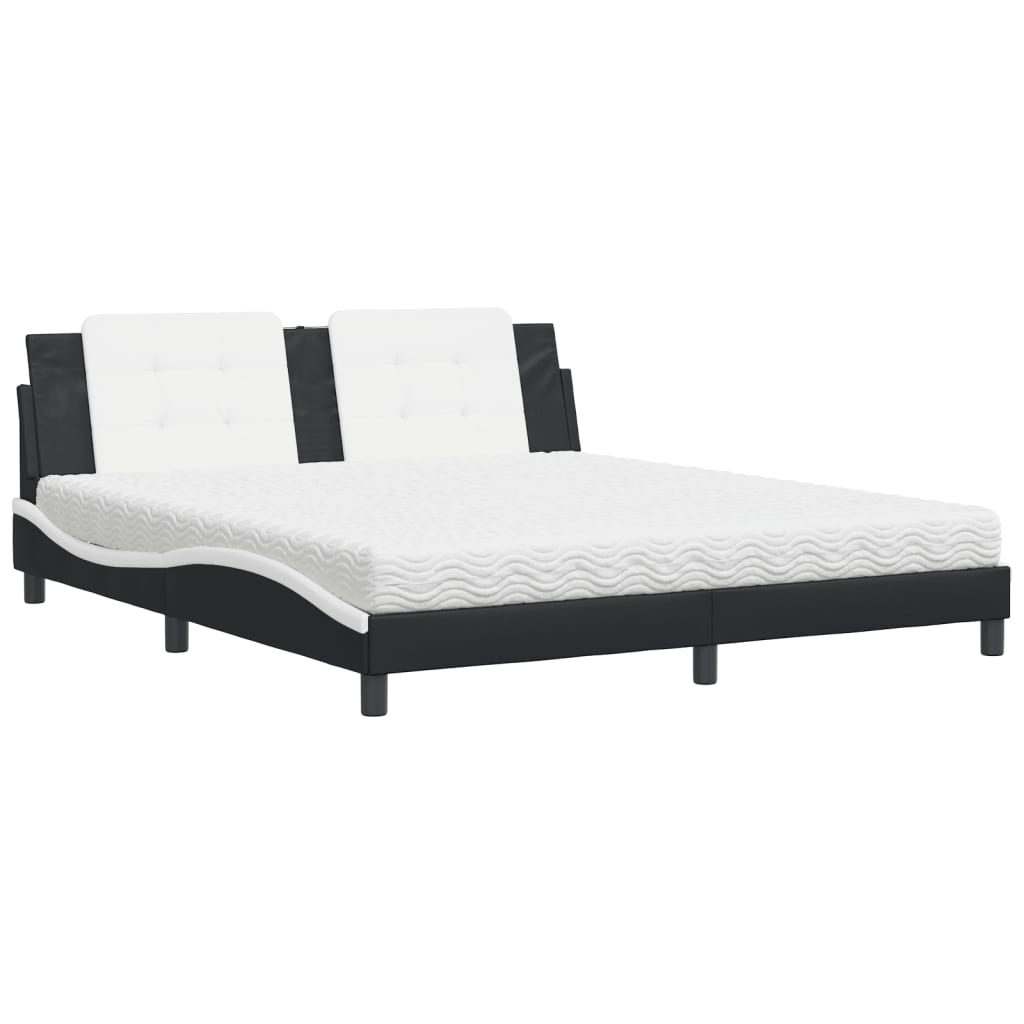 Letto con Materasso Zadar Nero e Bianco 180x200 cm in Similpelle